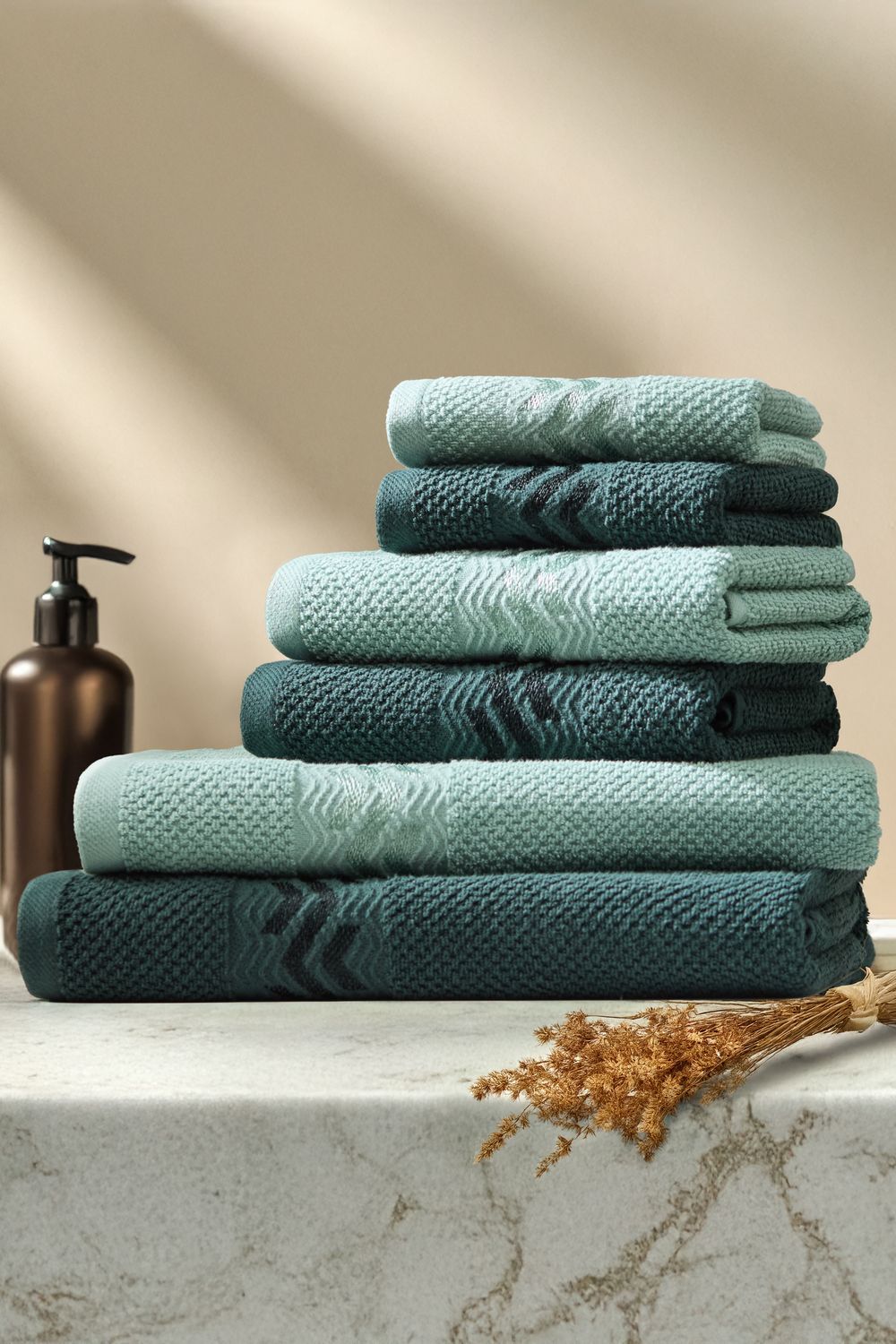 Набор махровых полотенец Букле 6 шт. - зеленый