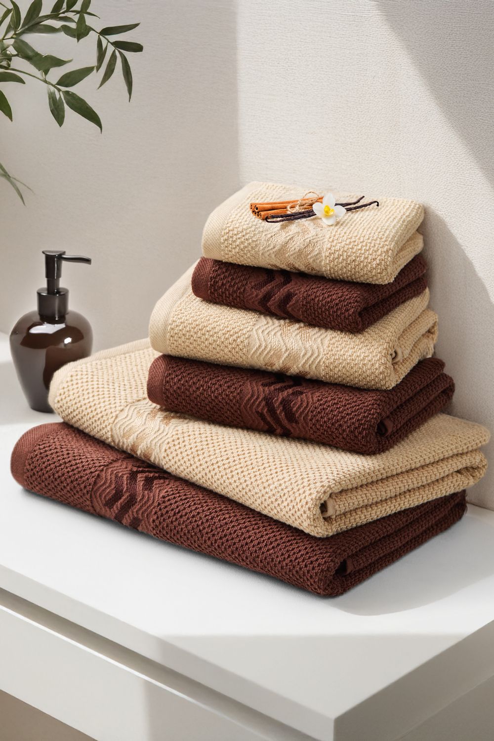 Набор махровых полотенец Букле 6 шт. - беж,коричн