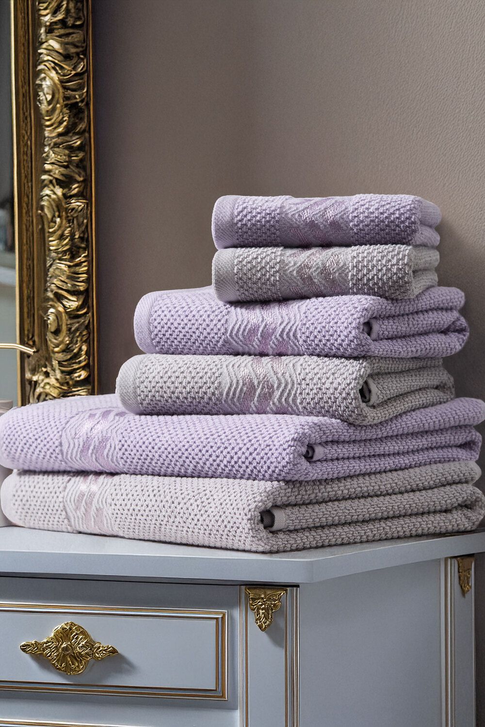 Набор махровых полотенец Букле 6 шт. - лавандовый