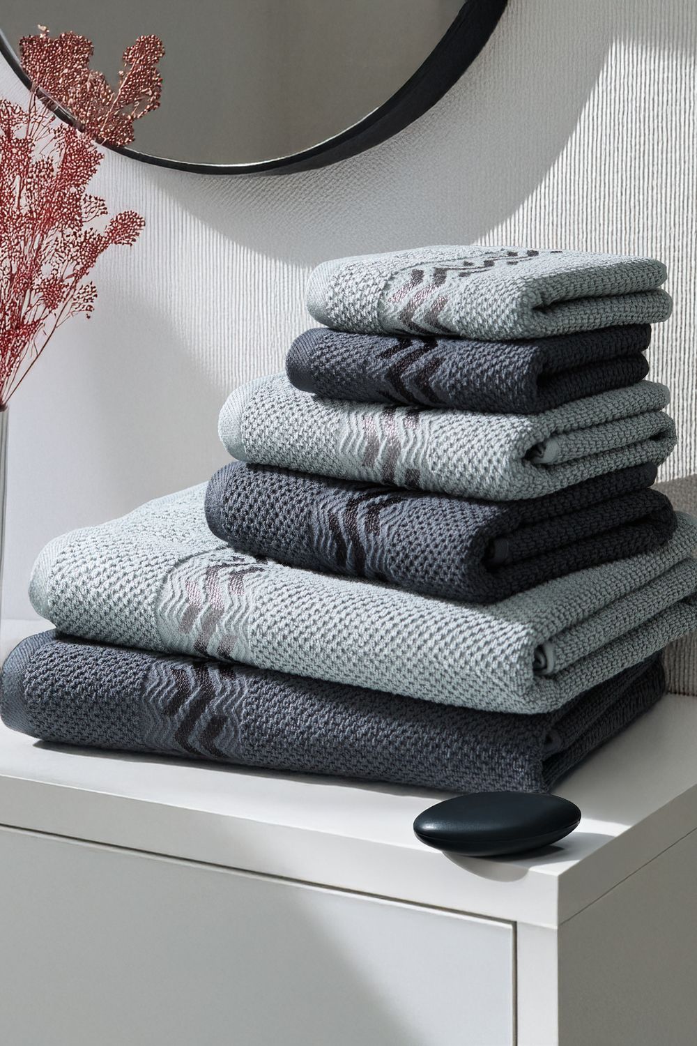 Набор махровых полотенец Букле 6 шт. - серый, графит