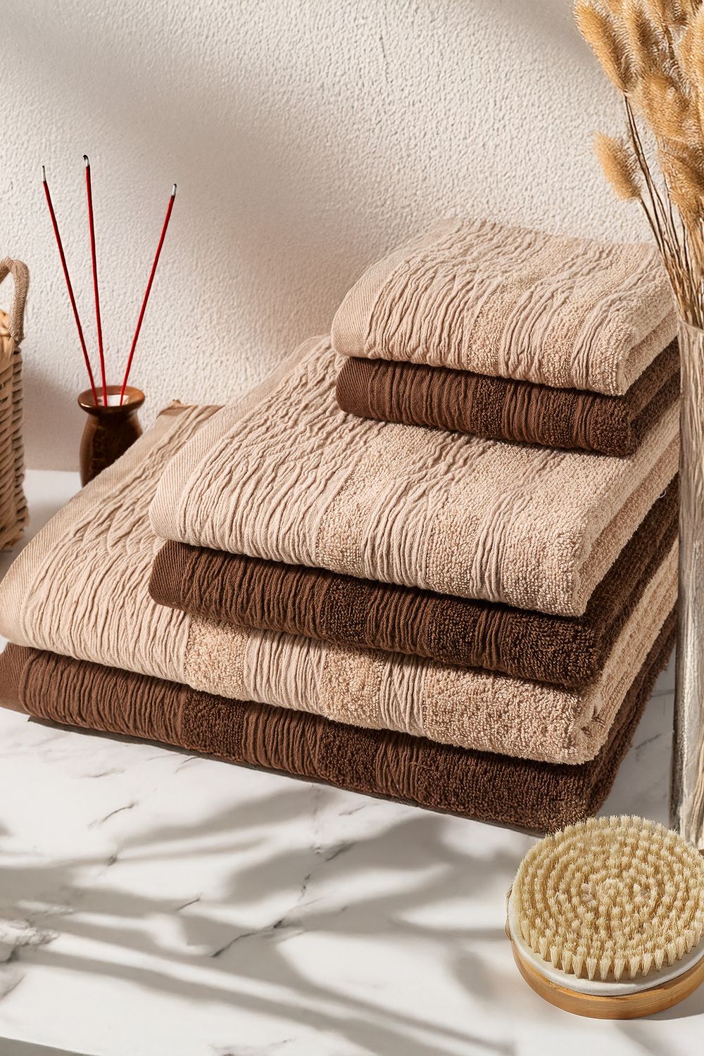 Набор махровых полотенец Жатка 6 шт. - беж,коричн