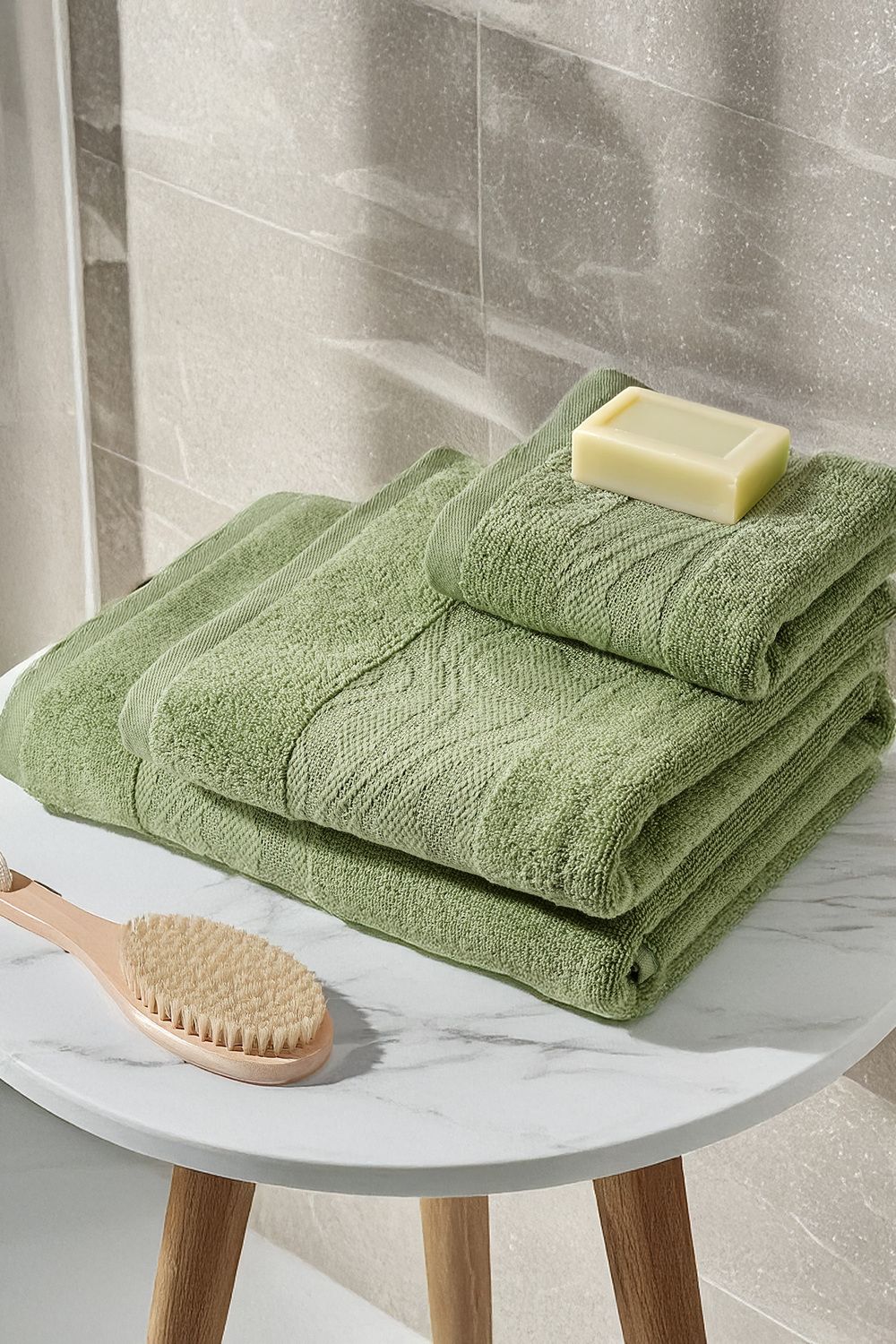 Набор махровых полотенец Веларио 3 шт. - оливковый