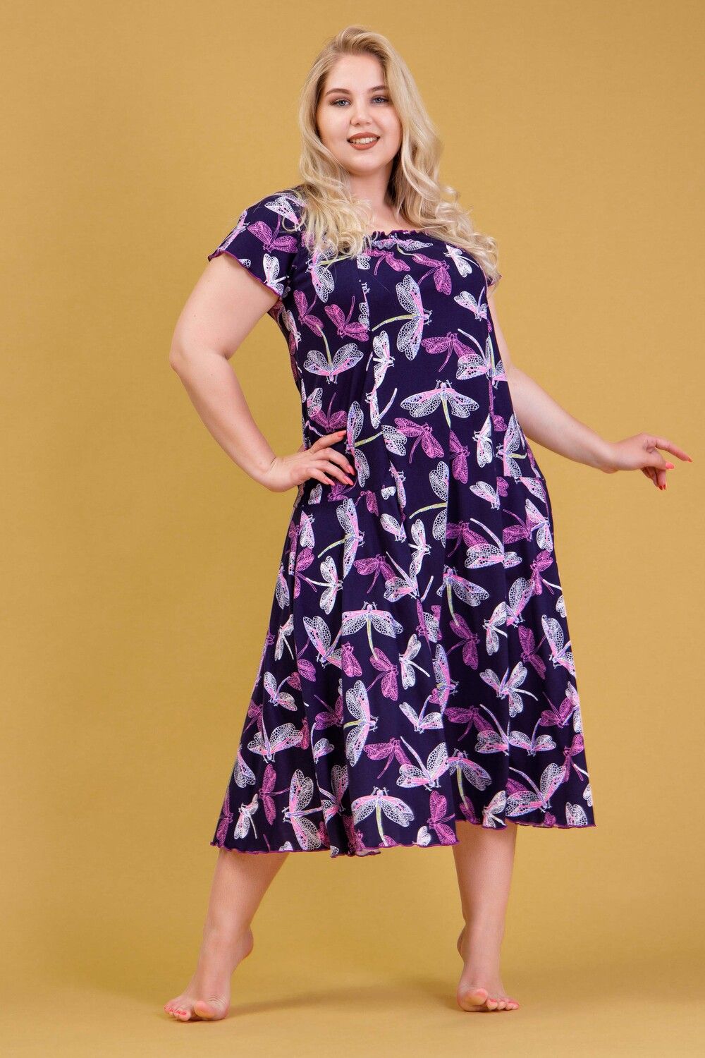 Сарафан больших размеров 579 - фиолетовый+темно-синий