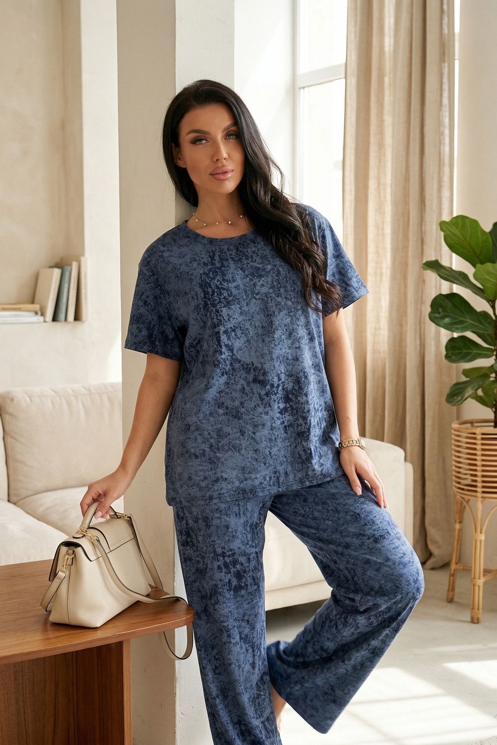 Костюм домашний с брюками CWC1042 - темно-синий