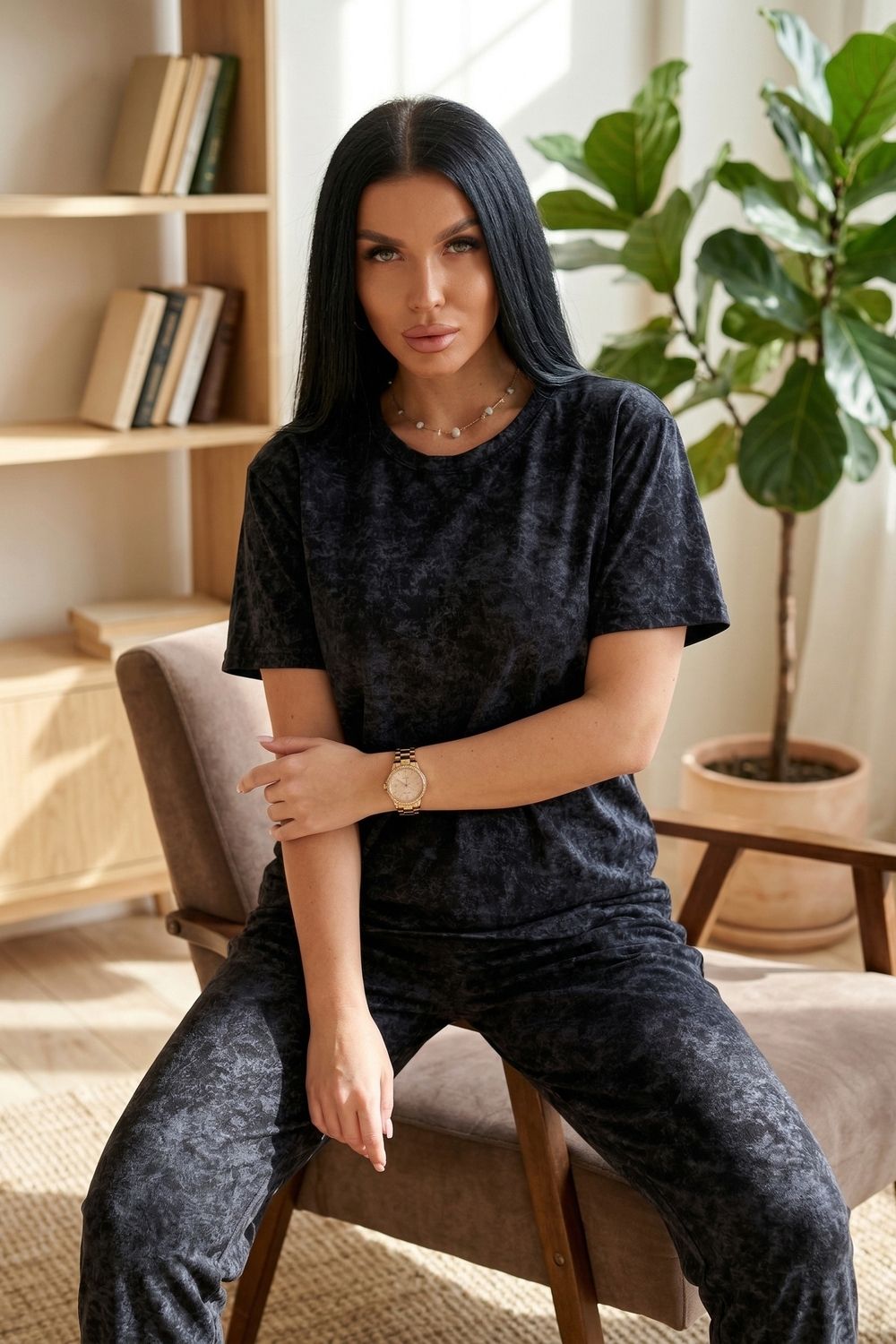 Костюм домашний с брюками CWC1042 - черный