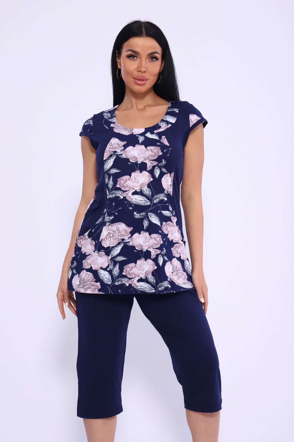 Костюм домашний с бриджами CWC2008 - цветы розовый