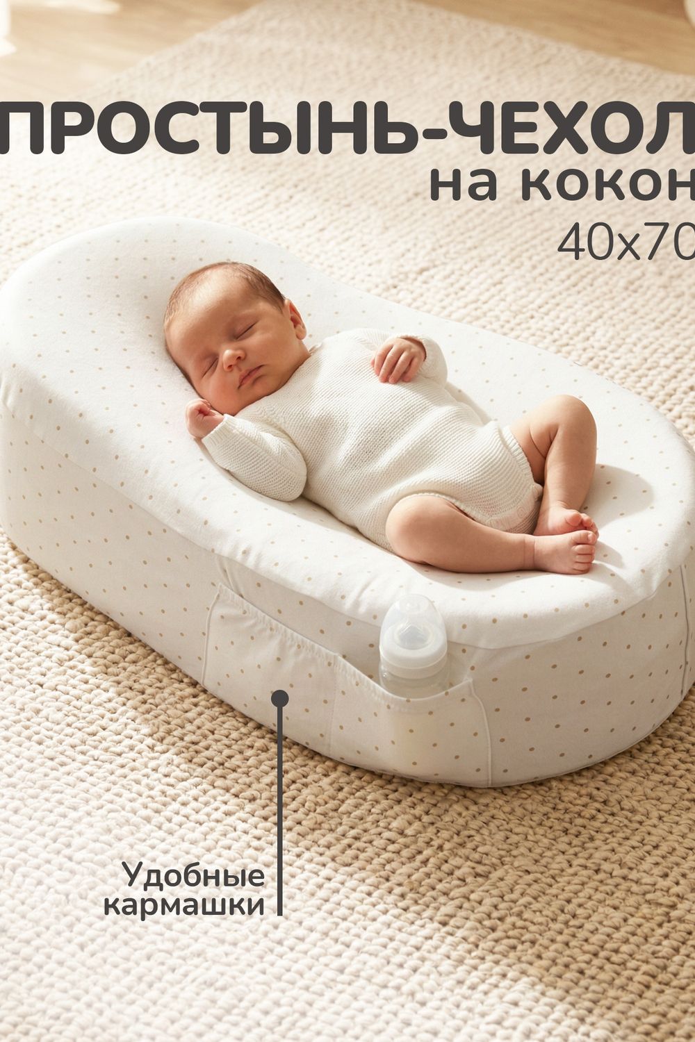 чехол на матрас-кокон трикотажный с карманом КИК-4/7 - горох