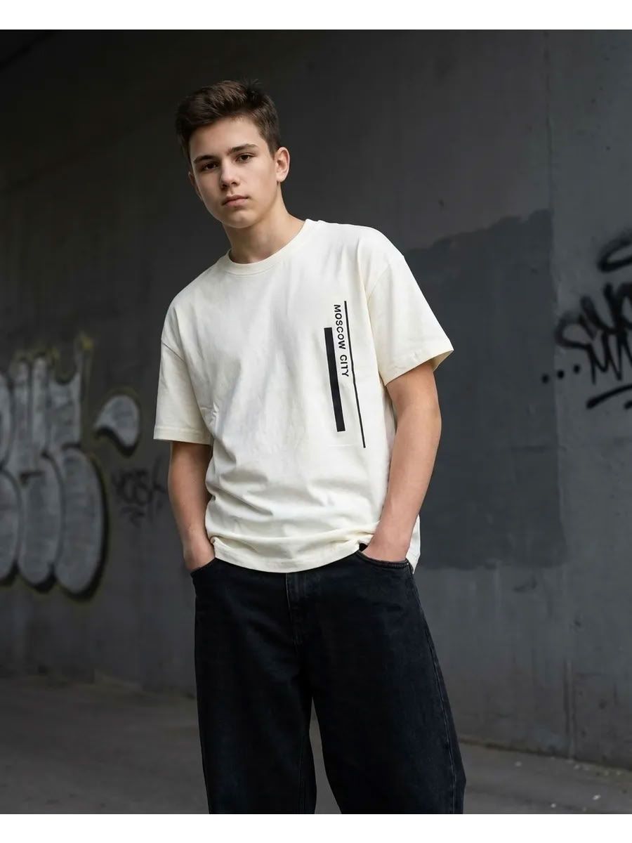 Футболка для подростка oversize 51470 - молочный