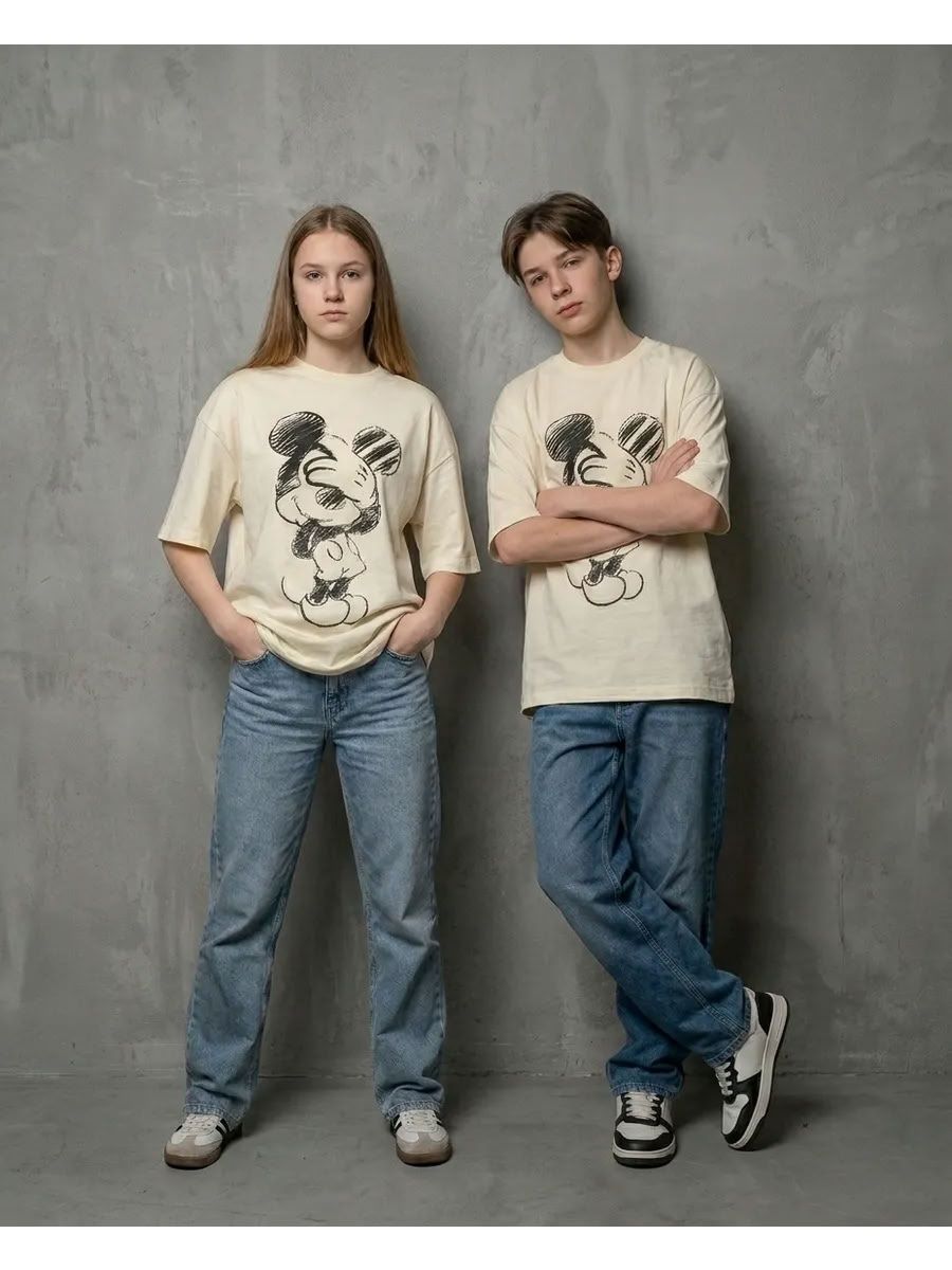 Футболка для подростка oversize 51411 - молочный