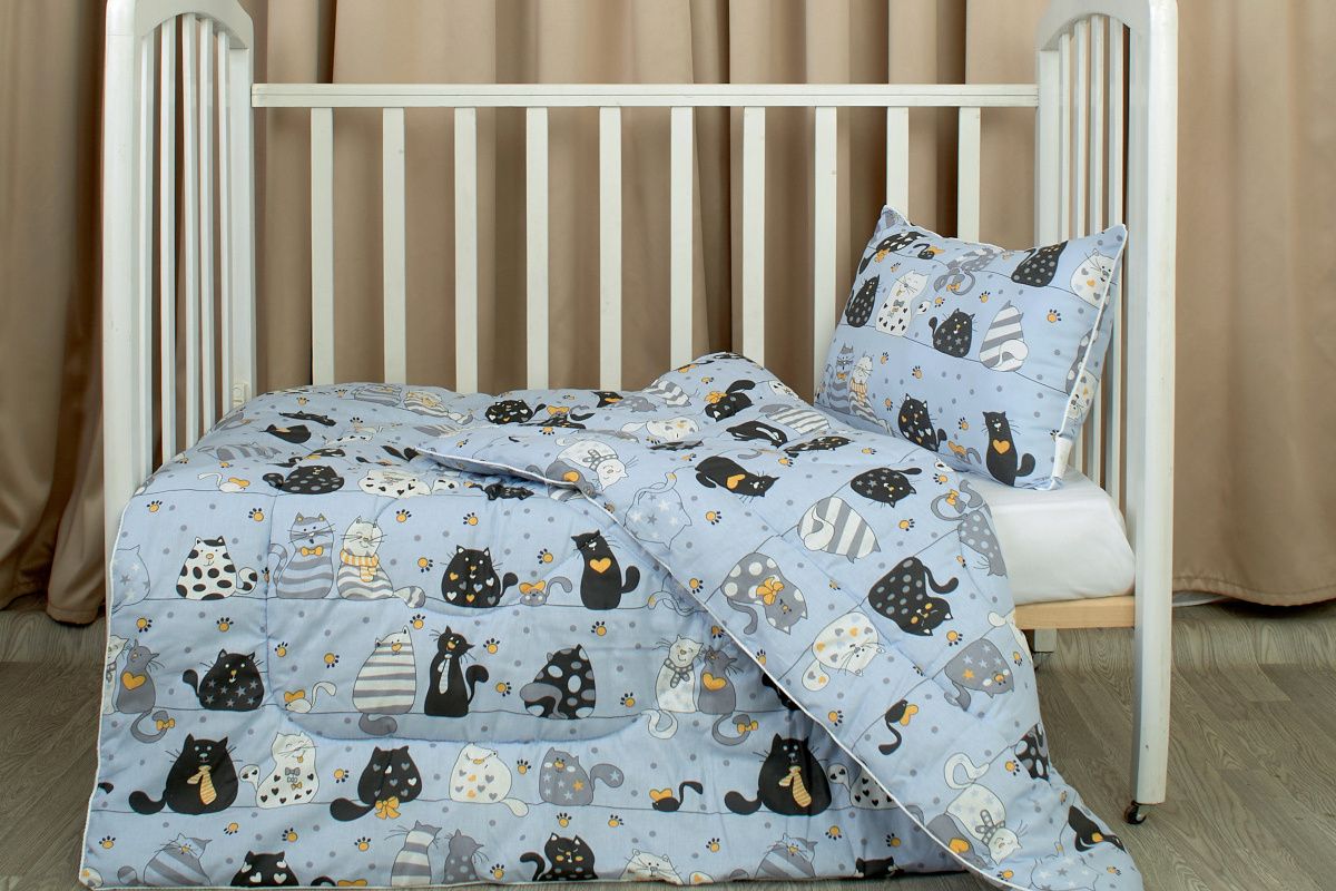 Одеяло детское овечья шерсть КОТИКИ (450гр/м) бязь