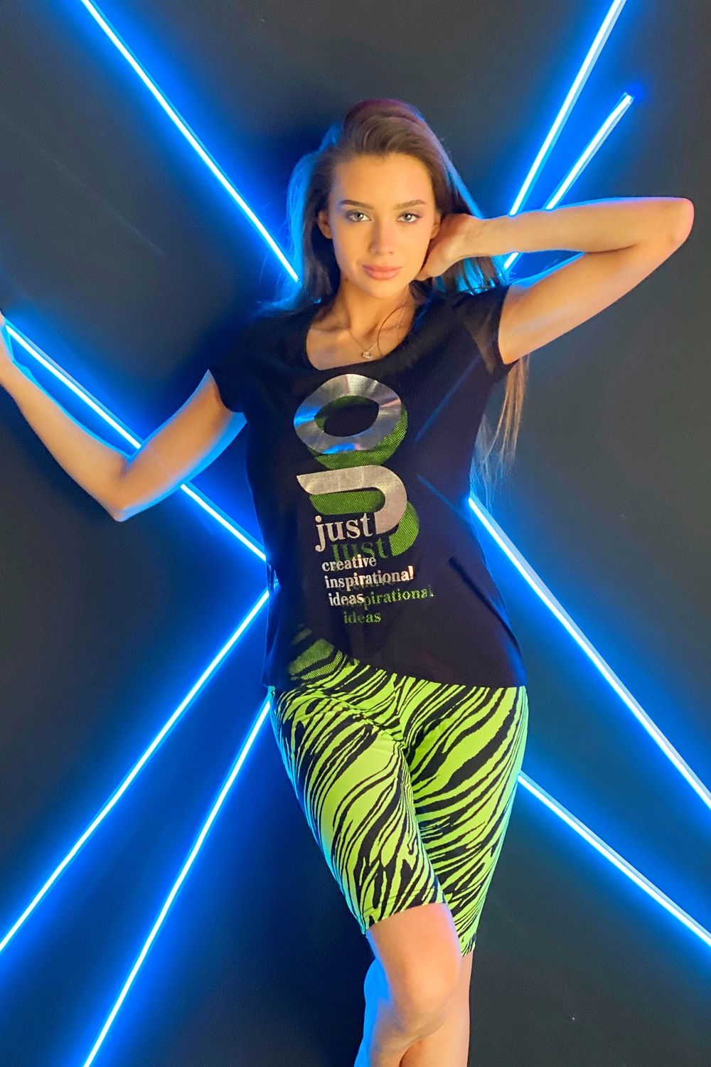 Футболка 8077 - черный+салатовый