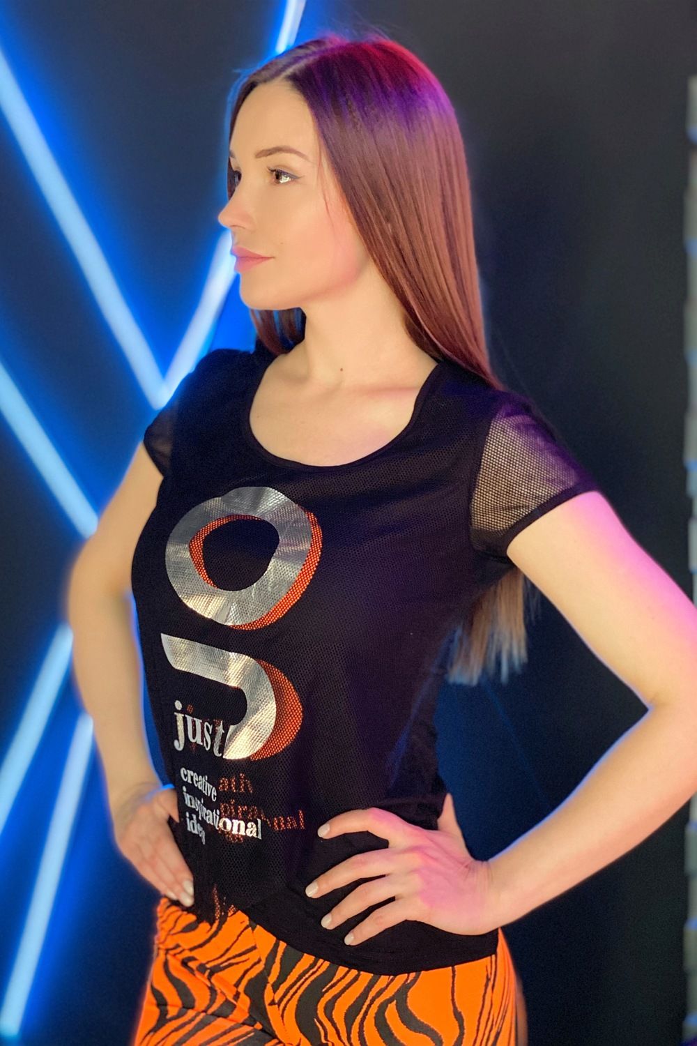 Футболка 8077 - черный+оранжевый