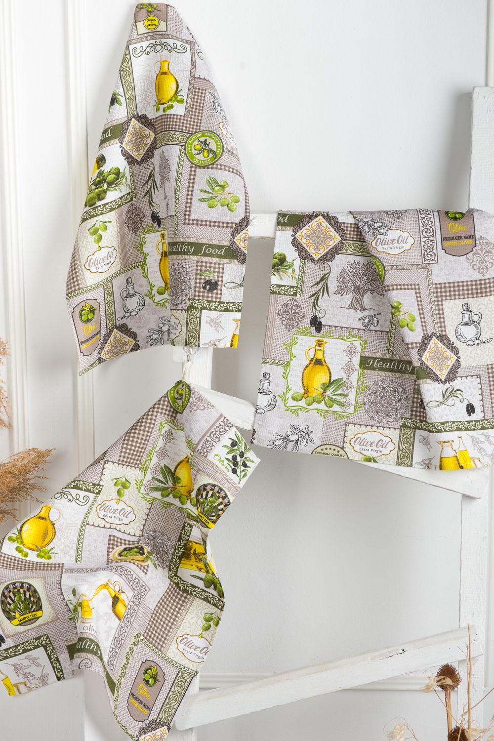 Набор вафельных полотенец Оливки - серый